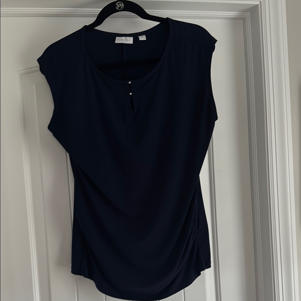 New York & Company Black Fitted Cap Sleeve Blouse